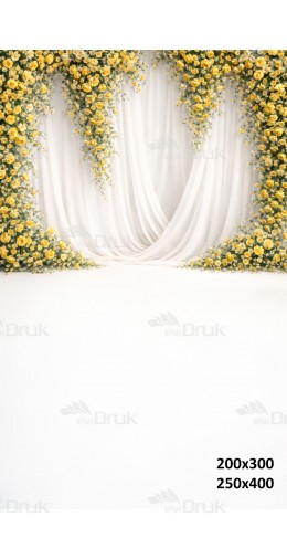 Tło fotograficzne „Żółte kwiaty i biała kurtyna” | 3779